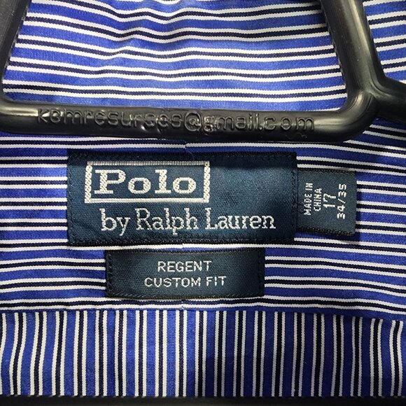 Mens Polo Ralph Lauren Regent Custom Fit Shirt Blue White Striped Button Down 17 - Picture 3 of 7
